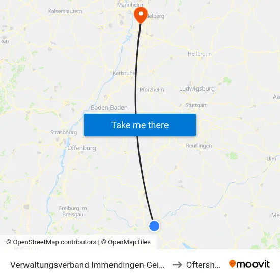 Verwaltungsverband Immendingen-Geisingen to Oftersheim map