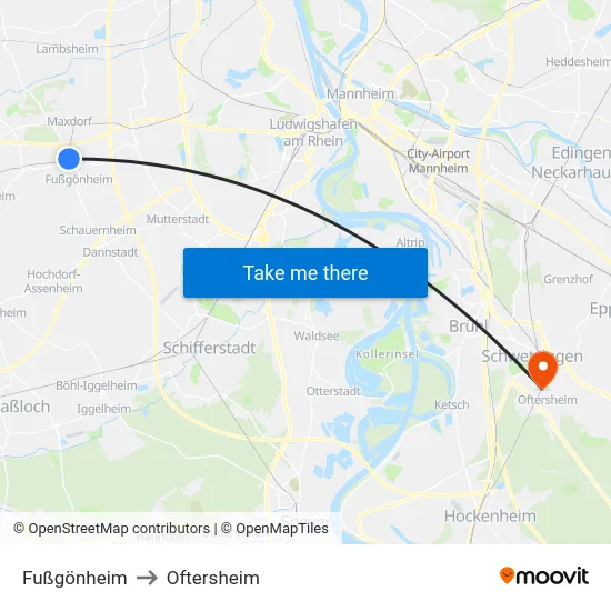 Fußgönheim to Oftersheim map