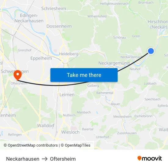 Neckarhausen to Oftersheim map