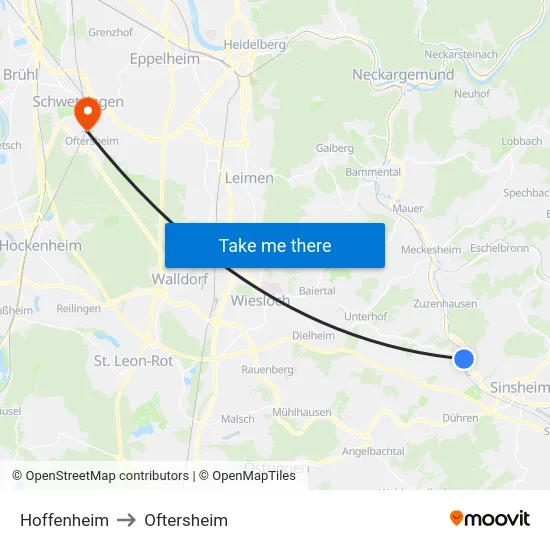 Hoffenheim to Oftersheim map