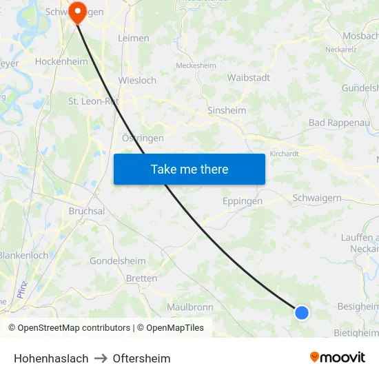 Hohenhaslach to Oftersheim map