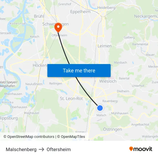 Malschenberg to Oftersheim map