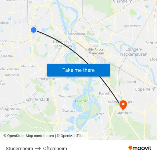Studernheim to Oftersheim map