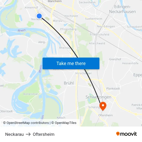 Neckarau to Oftersheim map
