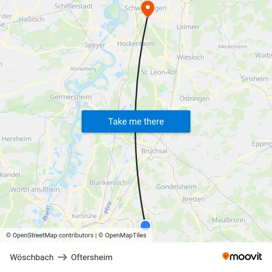 Wöschbach to Oftersheim map