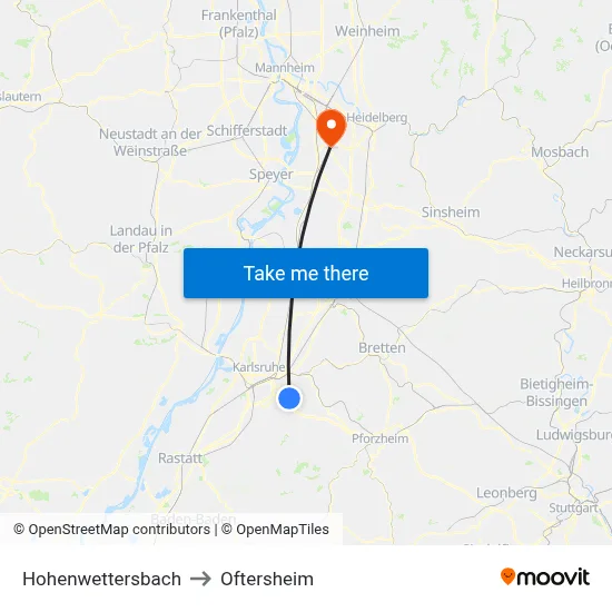 Hohenwettersbach to Oftersheim map