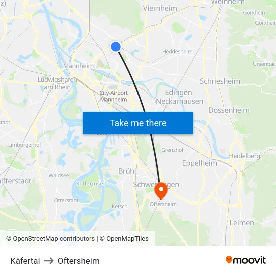 Käfertal to Oftersheim map