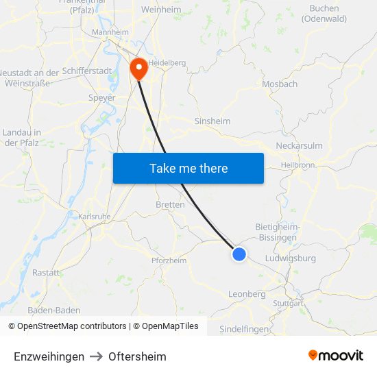 Enzweihingen to Oftersheim map