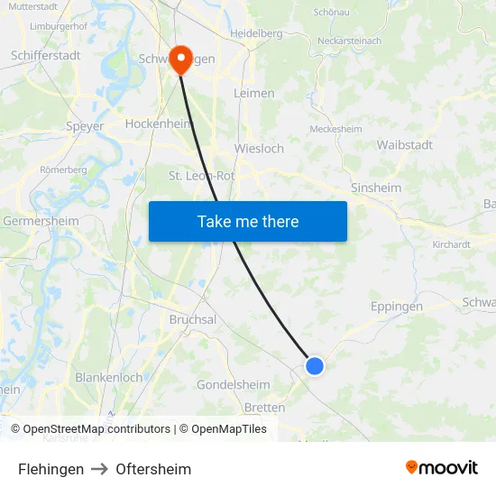 Flehingen to Oftersheim map
