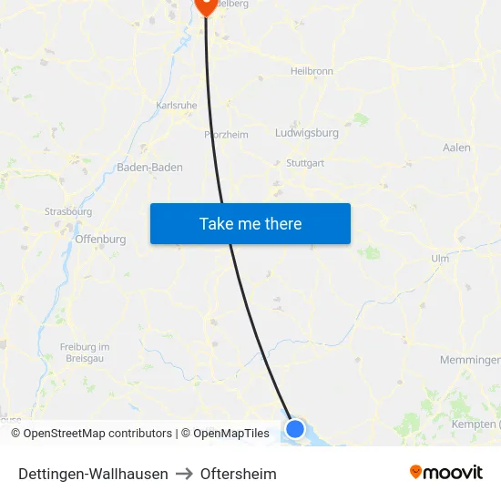 Dettingen-Wallhausen to Oftersheim map