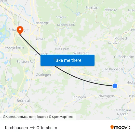 Kirchhausen to Oftersheim map