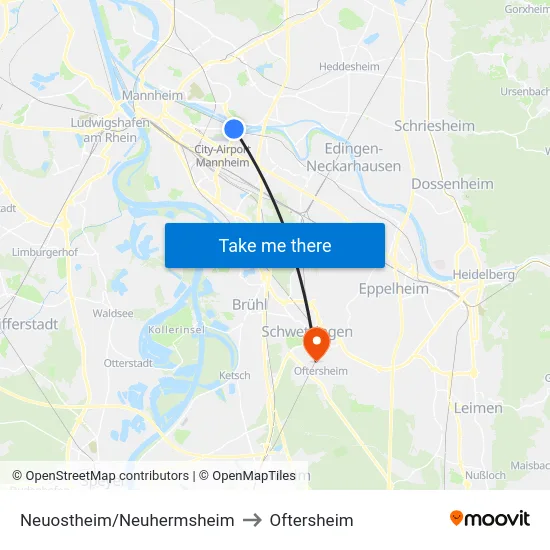 Neuostheim/Neuhermsheim to Oftersheim map