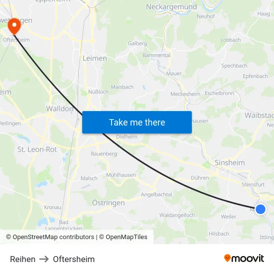 Reihen to Oftersheim map