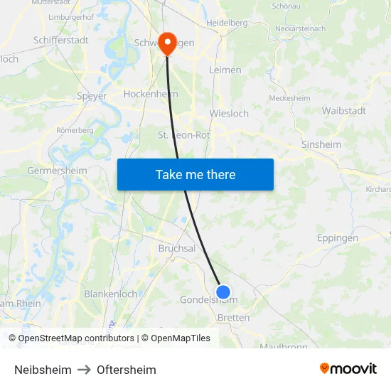 Neibsheim to Oftersheim map