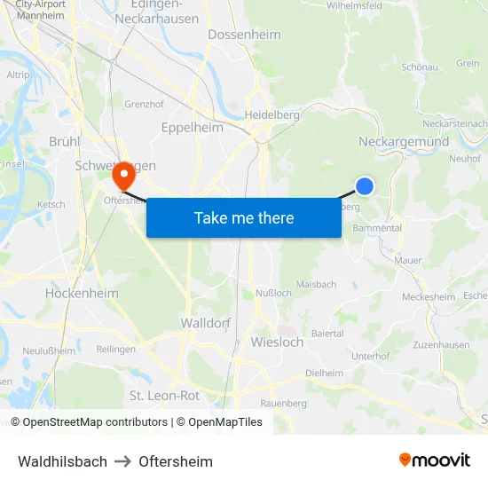 Waldhilsbach to Oftersheim map
