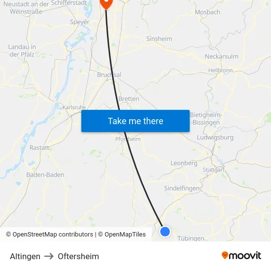 Altingen to Oftersheim map