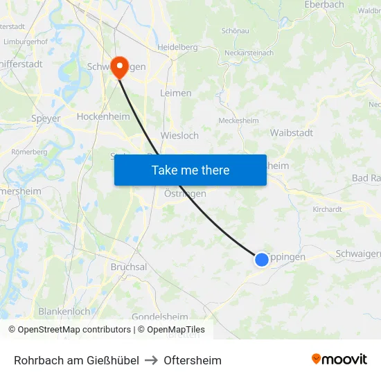 Rohrbach am Gießhübel to Oftersheim map
