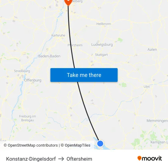 Konstanz-Dingelsdorf to Oftersheim map