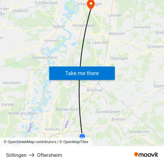 Söllingen to Oftersheim map