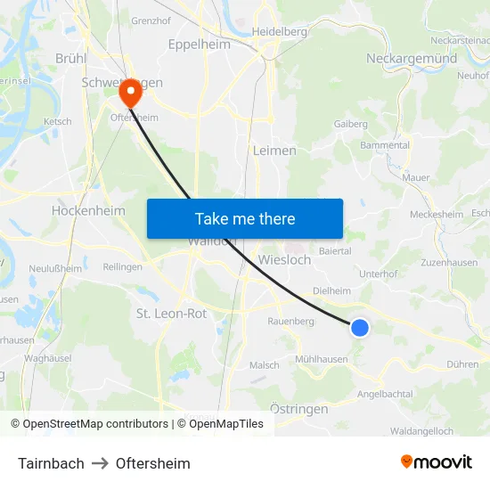 Tairnbach to Oftersheim map