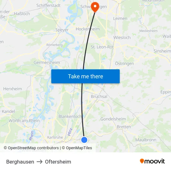 Berghausen to Oftersheim map