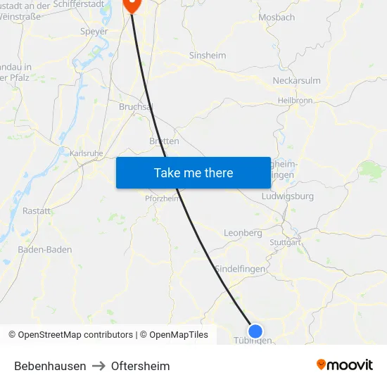Bebenhausen to Oftersheim map