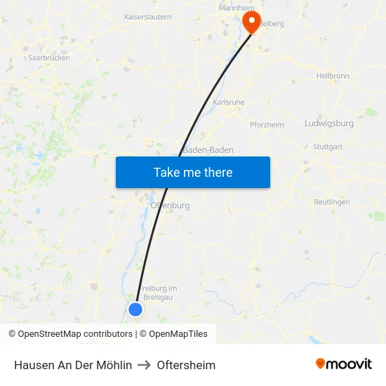 Hausen An Der Möhlin to Oftersheim map