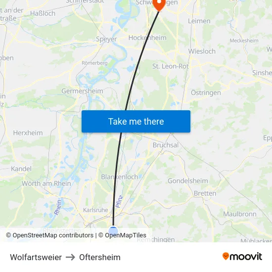 Wolfartsweier to Oftersheim map