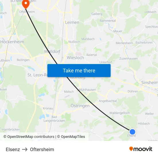 Elsenz to Oftersheim map