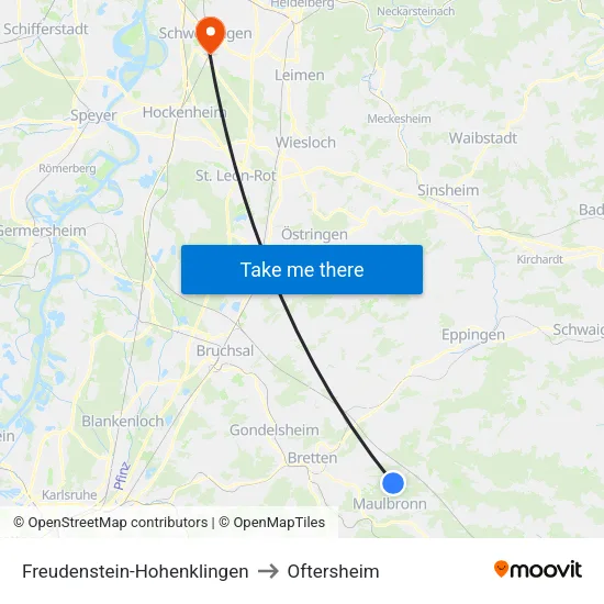 Freudenstein-Hohenklingen to Oftersheim map