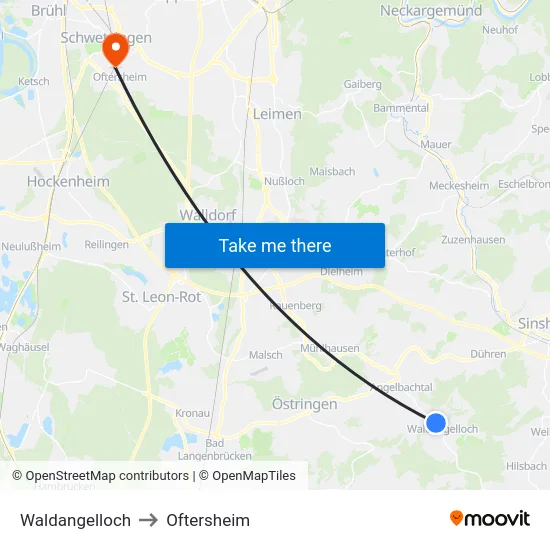 Waldangelloch to Oftersheim map