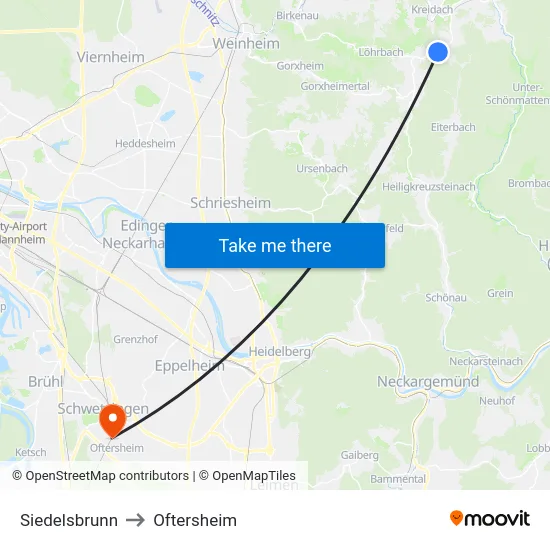 Siedelsbrunn to Oftersheim map