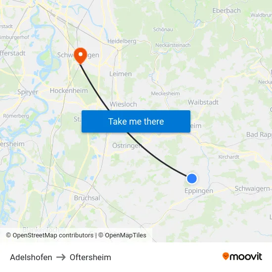 Adelshofen to Oftersheim map
