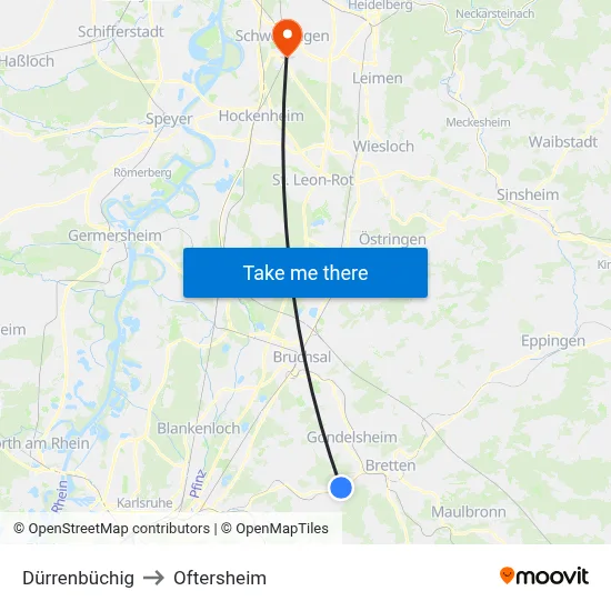 Dürrenbüchig to Oftersheim map
