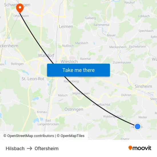 Hilsbach to Oftersheim map