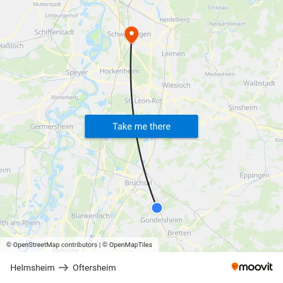 Helmsheim to Oftersheim map