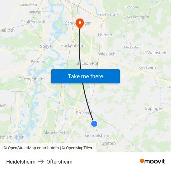 Heidelsheim to Oftersheim map