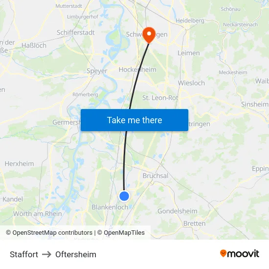 Staffort to Oftersheim map