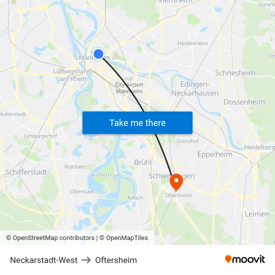 Neckarstadt-West to Oftersheim map