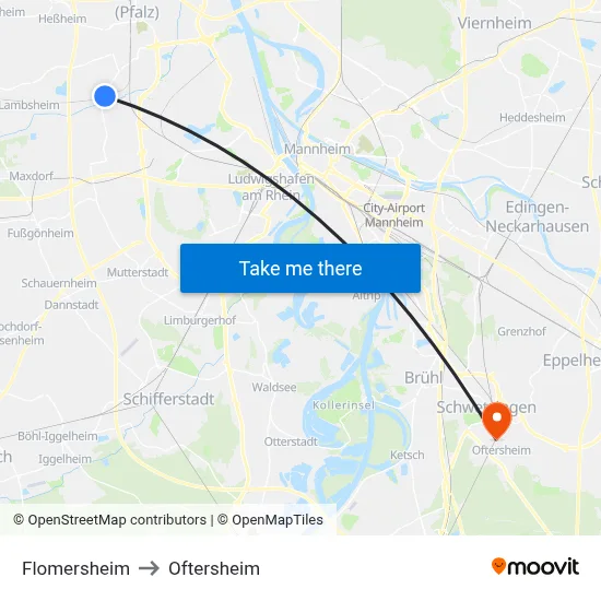 Flomersheim to Oftersheim map