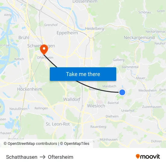 Schatthausen to Oftersheim map