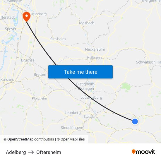 Adelberg to Oftersheim map