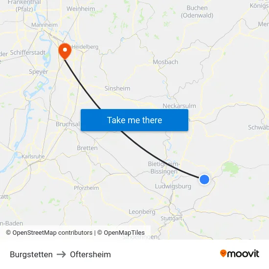 Burgstetten to Oftersheim map