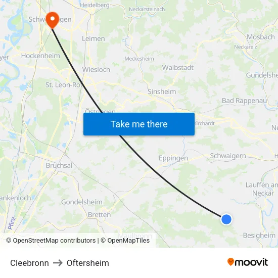 Cleebronn to Oftersheim map