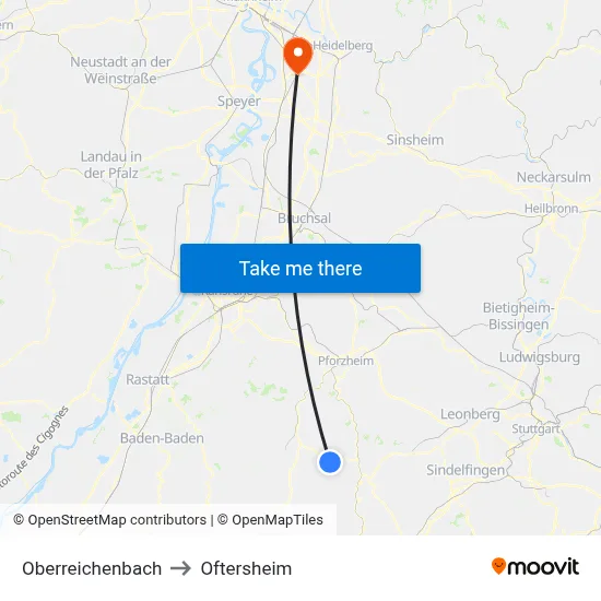 Oberreichenbach to Oftersheim map