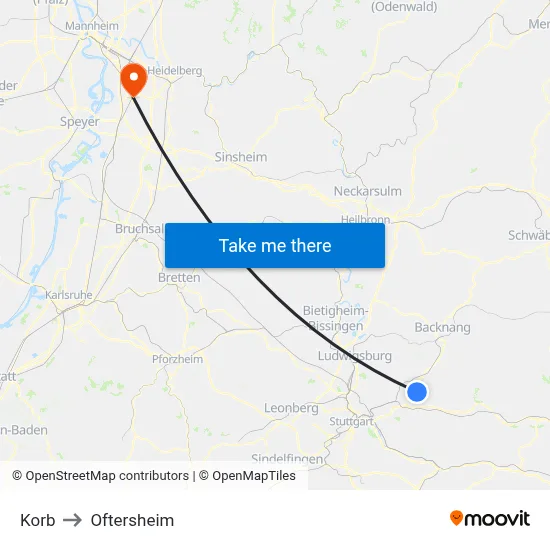Korb to Oftersheim map