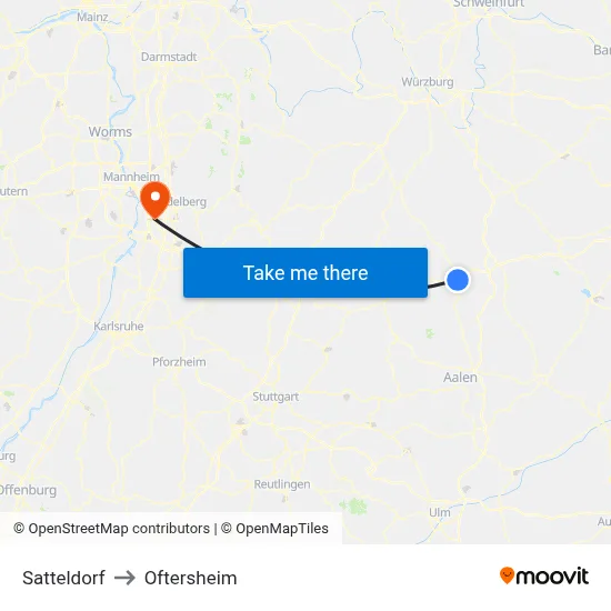 Satteldorf to Oftersheim map