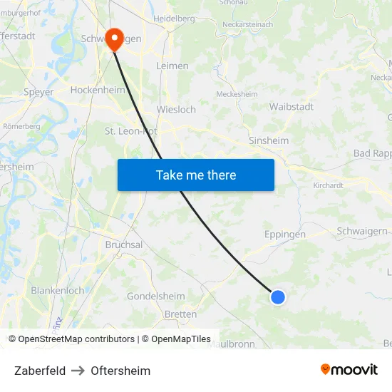 Zaberfeld to Oftersheim map