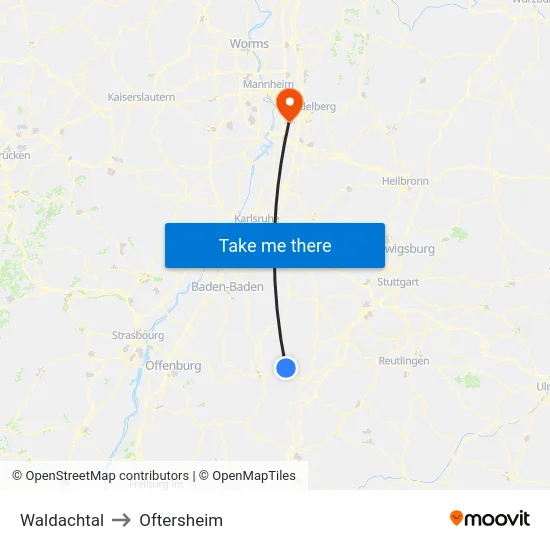 Waldachtal to Oftersheim map