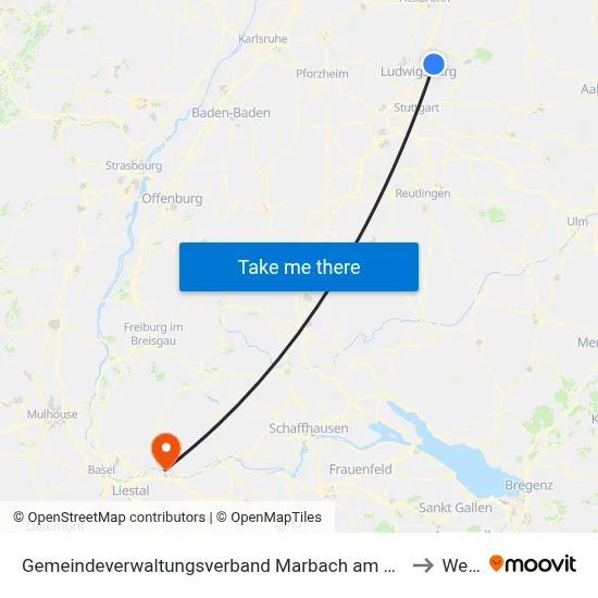 Gemeindeverwaltungsverband Marbach am Neckar to Wehr map